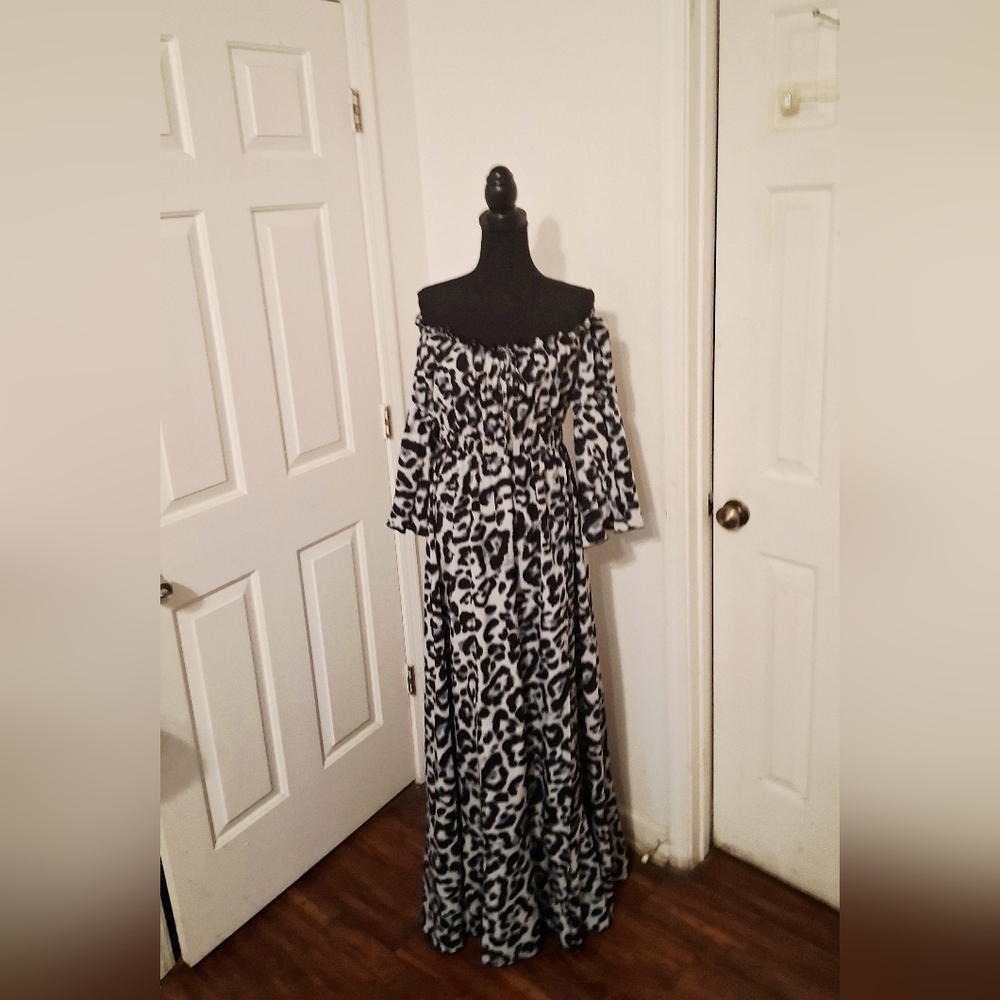 Black Grey and White Leopard Print Dress - Picture 5 of 7